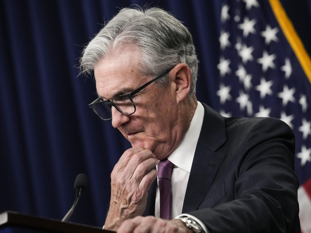 Federal Reserve Board Chairman Jerome Powell speaks during a news conference following a meeting of the Federal Open Market Committee at the headquarters of the Federal Reserve on Wednesday after he announced the Fed was raising interest rates by three-quarters of a percentage point.