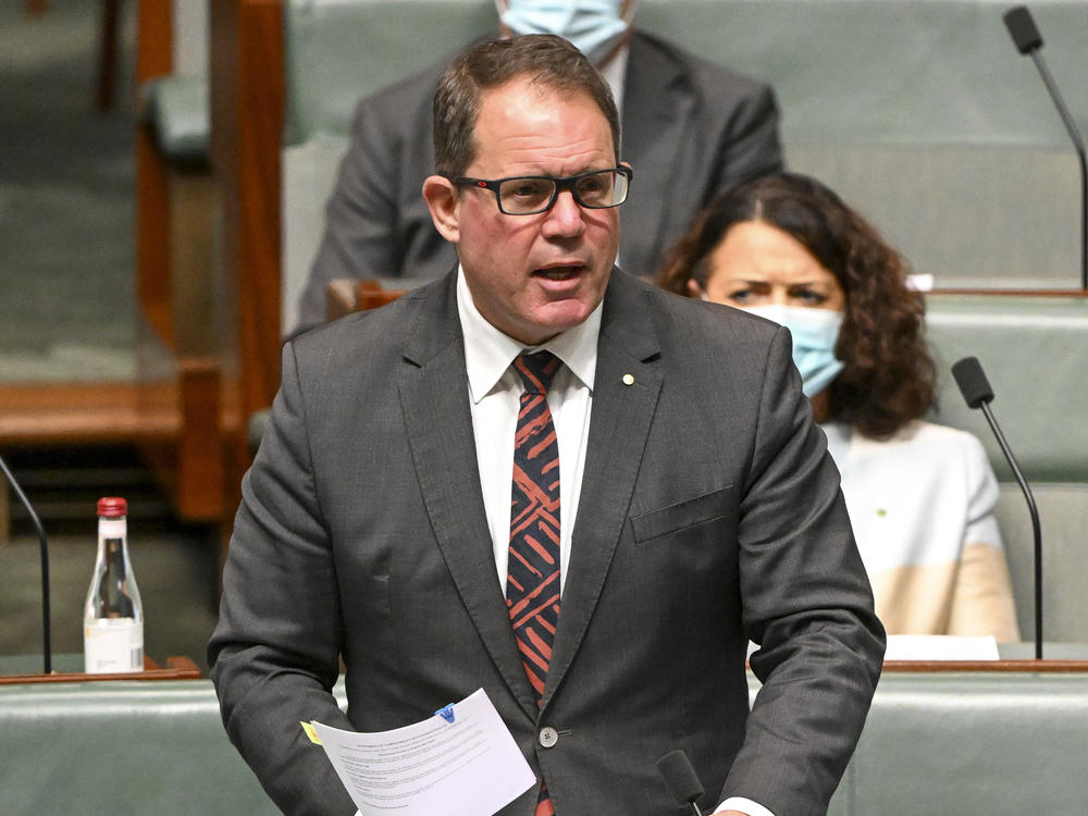 Labor member for Solomon, Luke Gosling introduces the Restoring Territory Rights Bill in the House of Representatives at Parliament House in Canberra, Australia, Monday, Aug. 1, 2022.