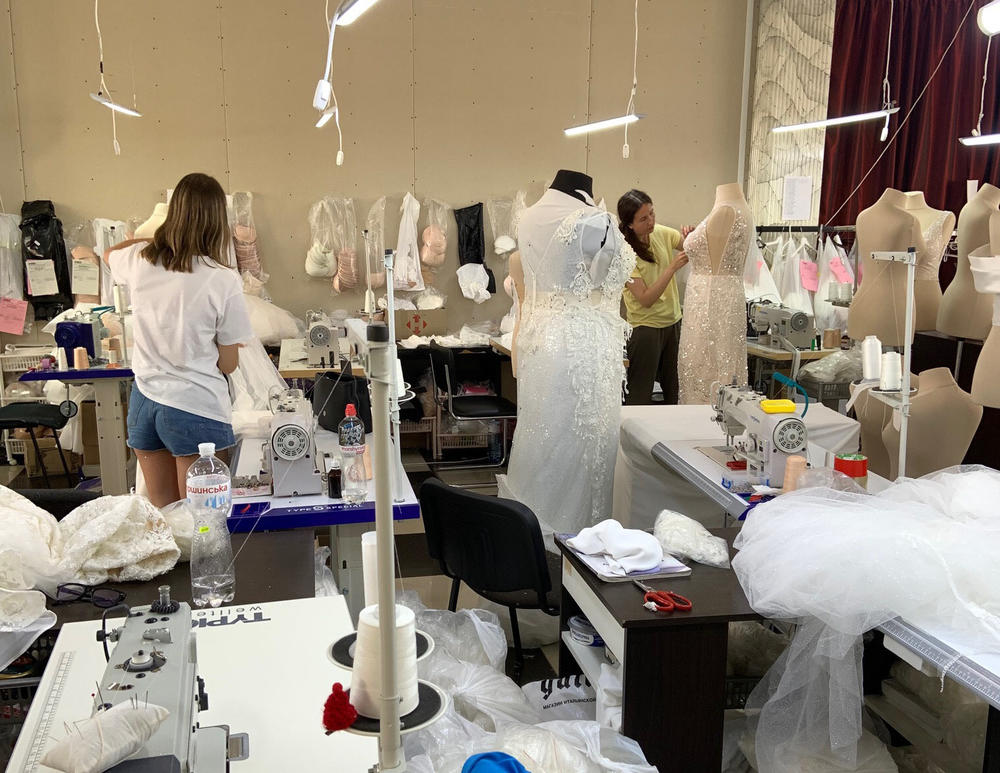 The Giovanna Alessandro dressmaking business, in Chernivtsi, Ukraine, makes around 350 dresses a month. They're sold in more than 200 shops in 48 countries.