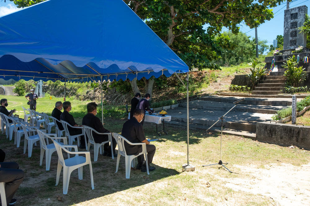 Officials and residents on Yonaguni island attend a ceremony marking the anniversary of World War II's Battle of Okinawa in 1945, in which nearly a third of Okinawa's population died.