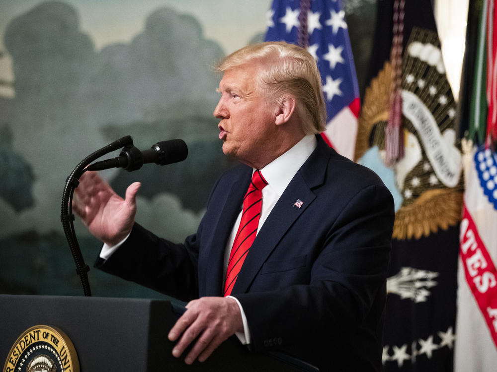 Former President Donald Trump speaks on Oct. 27, 2019 in the Diplomatic Room of the White House, announcing that Abu Bakr al-Baghdadi, the leader of the Islamic State group, is dead after being targeted by a U.S. military raid in Syria.