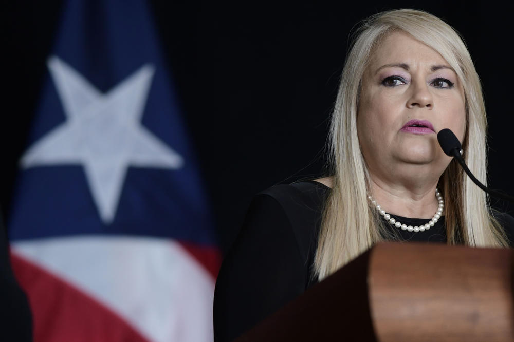 Then-Gov. Wanda Vázquez gives a news conference in San Juan, Puerto Rico, to announce the extension of a COVID-19 curfew on May 21, 2020.