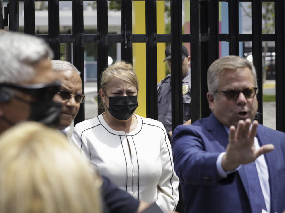 Puerto Rico's former Gov. Wanda Vázquez leaves a court after she was released on bail, in San Juan on Thursday.