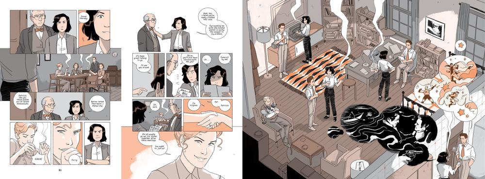 Interior pages from <em>Flung Out of Space: Inspired by the Indecent Adventures of Patricia Highsmith</em>, by Grace Ellis and Hannah Templer