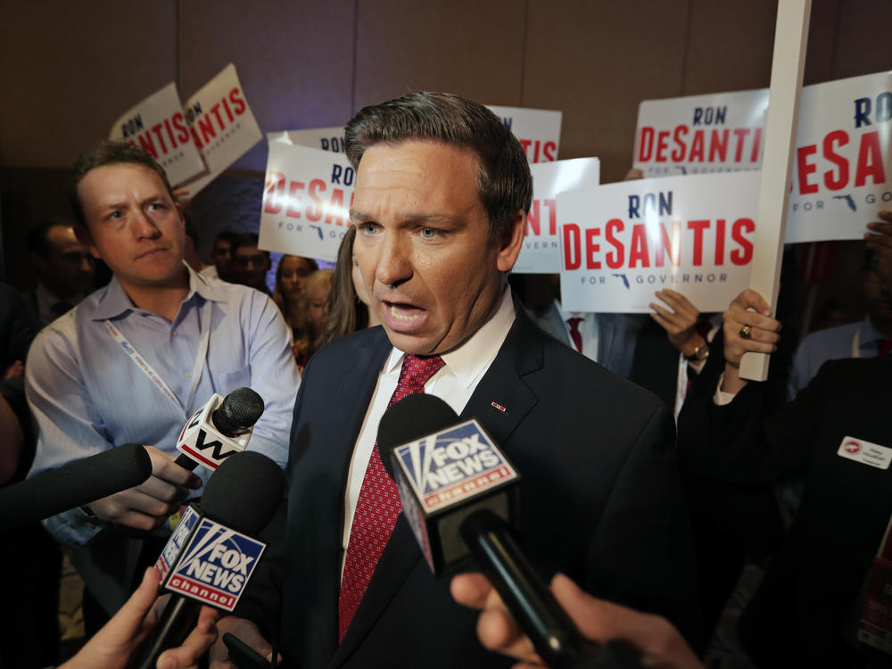 Ron DeSantis, seen speaking to reporters from Fox News in 2018 when he was running for governor of Florida, has been prominent in a recent trend of Republicans ignoring or actively avoiding mainstream press, particularly national outlets.