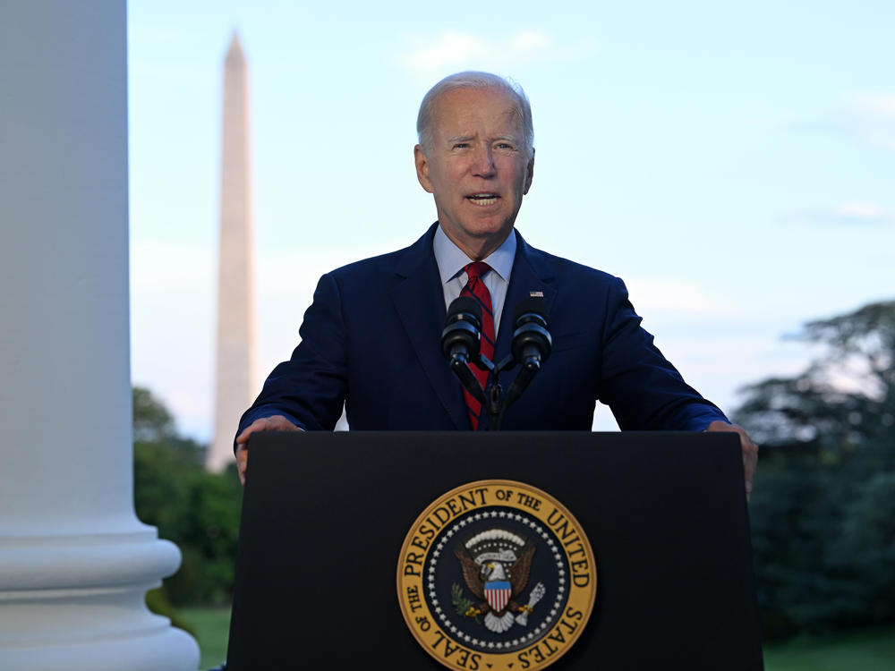 President Biden speaks from the White House balcony on Monday, announcing that a U.S. drone strike killed al-Qaida leader Ayman al-Zawahiri over the weekend.