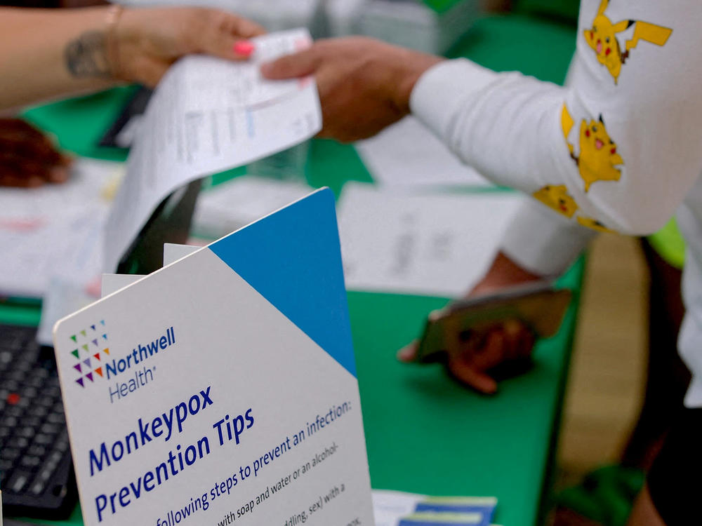 A person arrives for a monkeypox vaccination at a New York health care center.