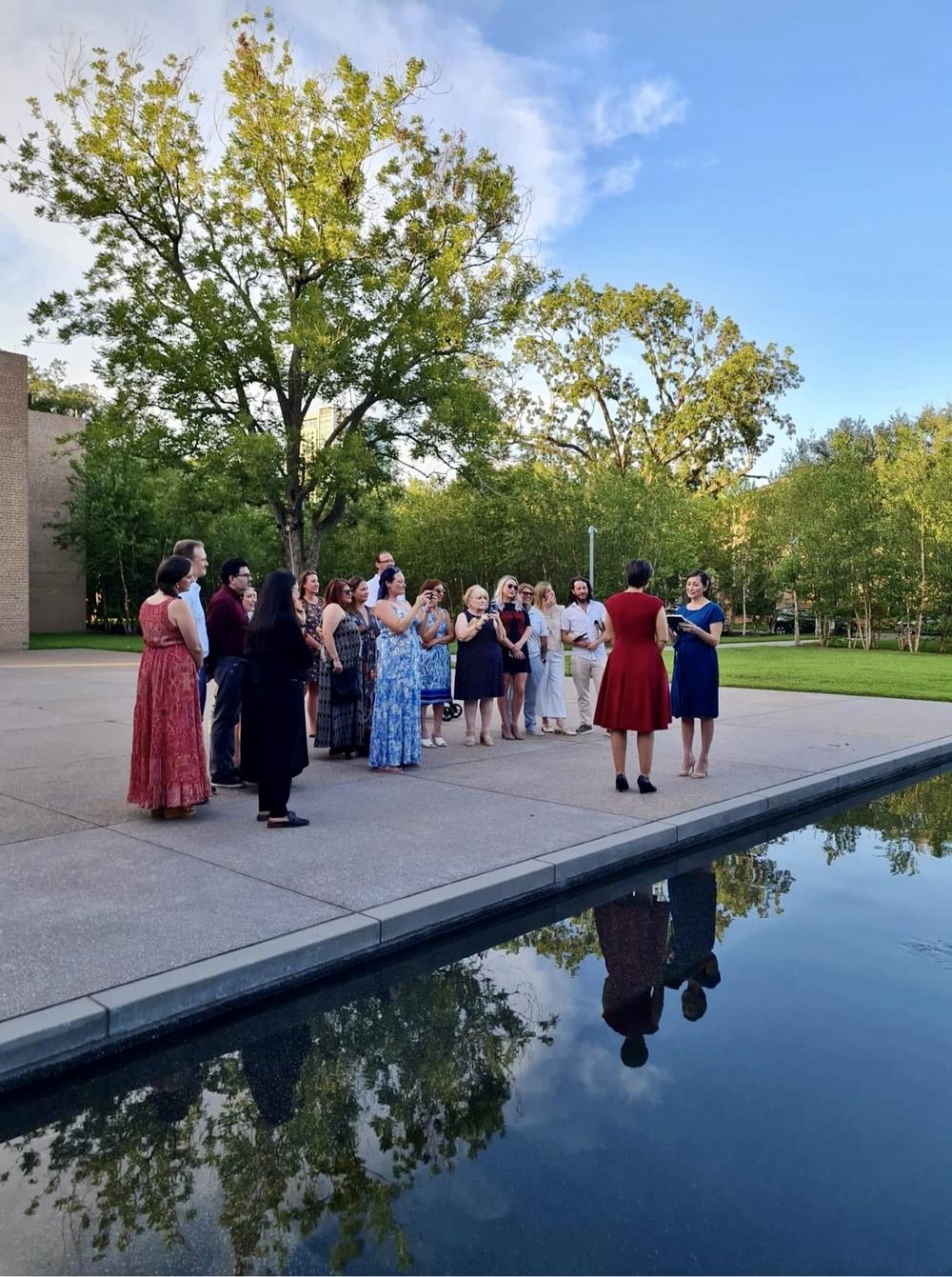 Carlie Brown and Molly Pela scrapped plans for a big wedding in the spring of 2023. Instead, they held a simple ceremony in July outside Rothko Chapel in Houston.