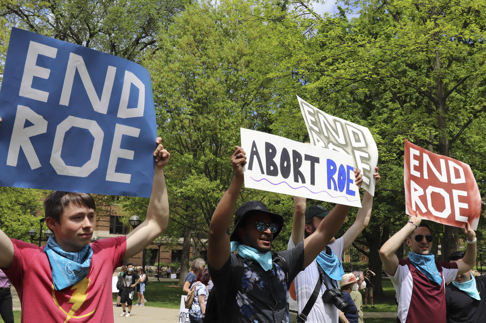Anti-abortion protestors expressed their view at The University of Michigan on May 14, 2022.
