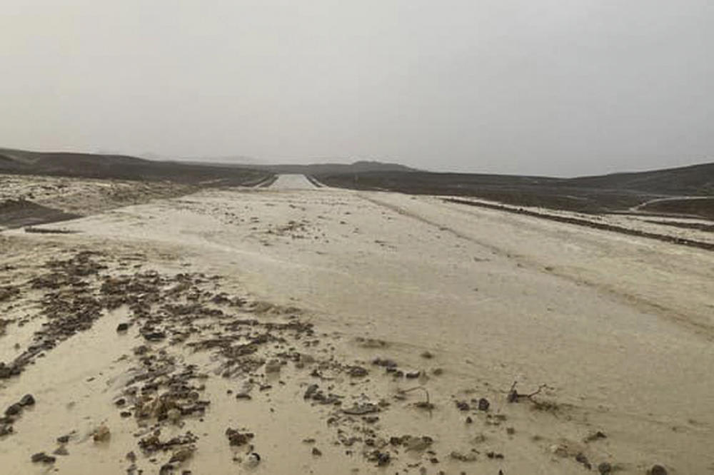 Highway 190 is closed due to flash flooding in Death Valley National Park on Friday.