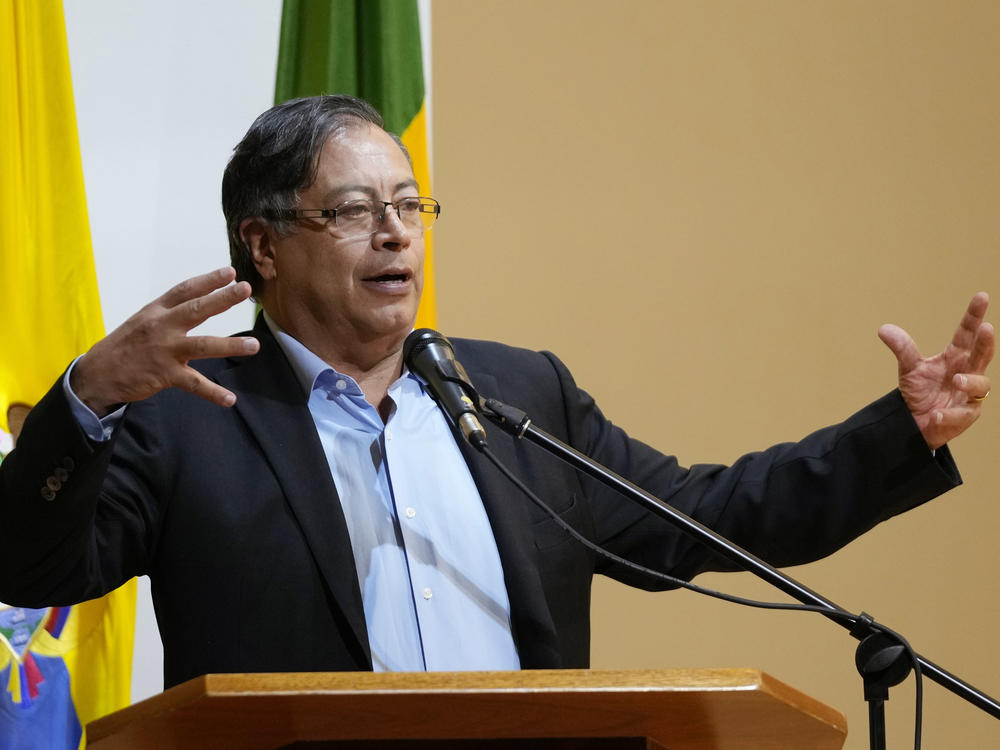Colombia's President-elect Gustavo Petro speaks to students at Externado University in Bogota, Colombia, Tuesday, July 26, 2022.
