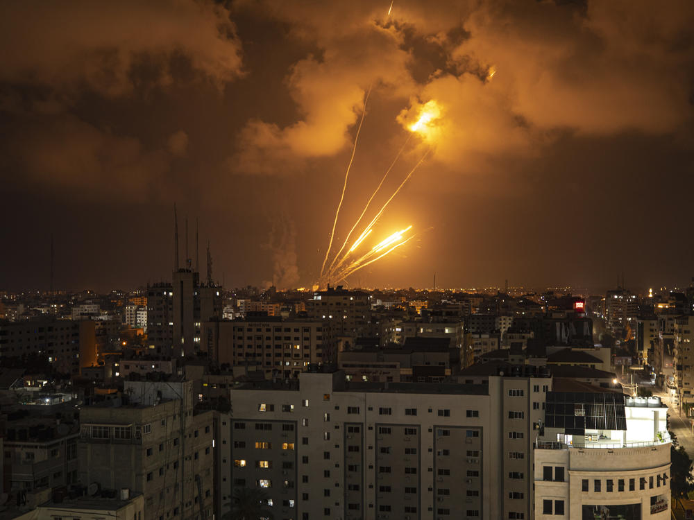 Rockets fired by Palestinian militants toward Israel, in Gaza City, Saturday, Aug. 6, 2022.
