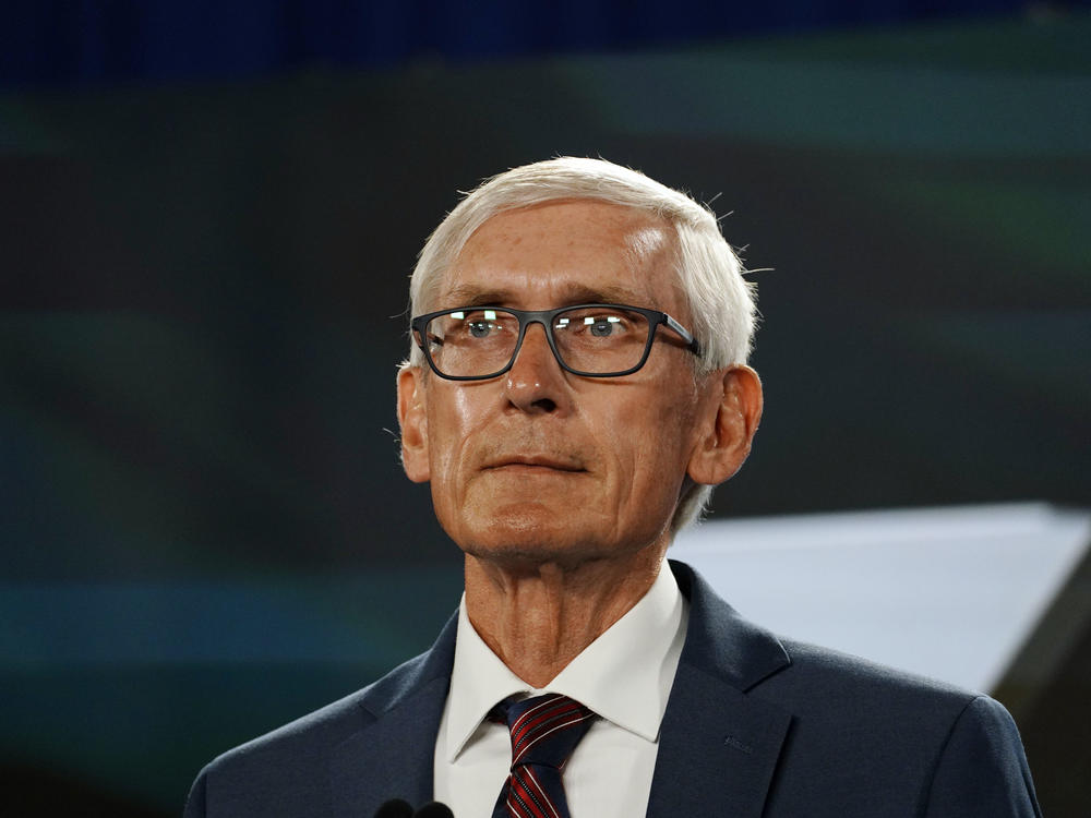 Wisconsin Gov. Tony Evers awaits to address the virtual Democratic National Convention at the Wisconsin Center on Aug. 19, 2020, in Milwaukee, Wis. Evers is running for reelection in 2022.
