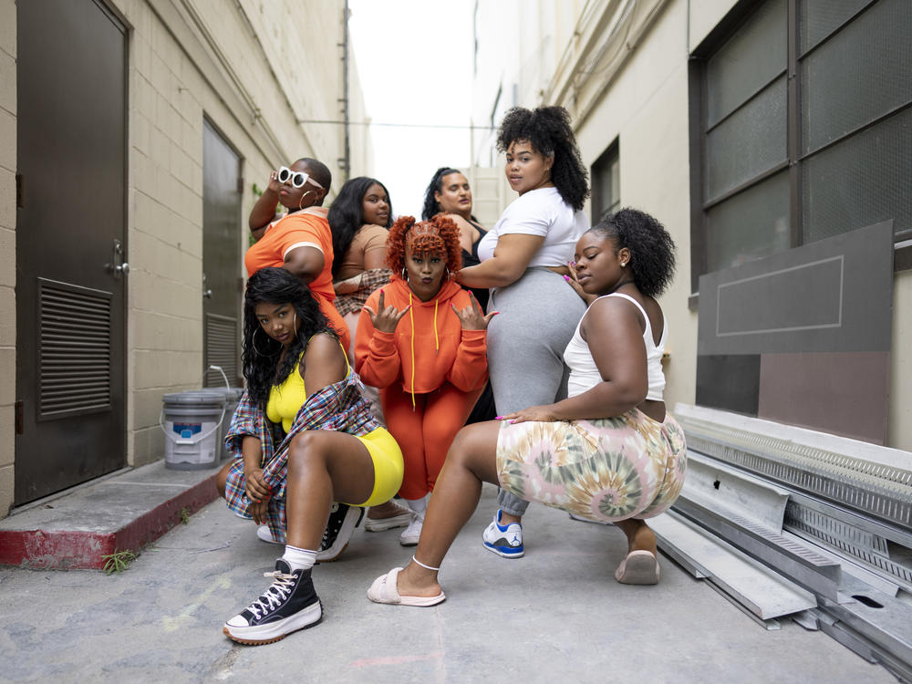 L-R Sydney Bell, Charity Holloway, Arianna Davis, Ashley Williams, Jayla Sullivan, Asia Banks, and Kiara Mooring: some of the hopeful women competing to join Lizzo's Big Grrrls