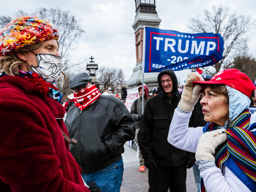 Counter-protesters are confronted by pro-Trump protesters in front of the U.S. Capitol on Jan. 6, 2021.