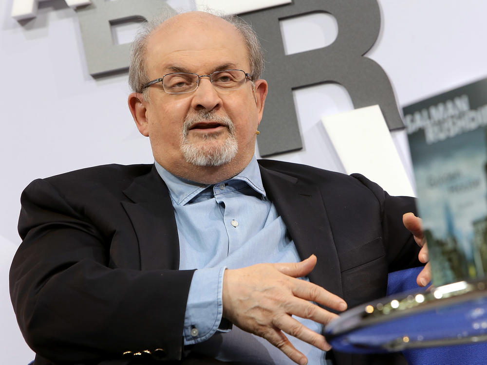 Author Salman Rushdie at the Blue Sofa at the 2017 Frankfurt Book Fair in Germany.