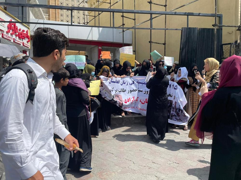 Protesters in Kabul Saturday marked the anniversary of the Taliban's resumption of power as a day of solidarity with Afghan women. The protesters also demanded the international community step up to help them.