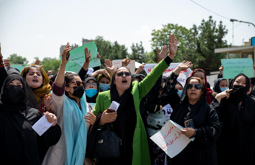 In a rare rally by women on Saturday, they chanted 