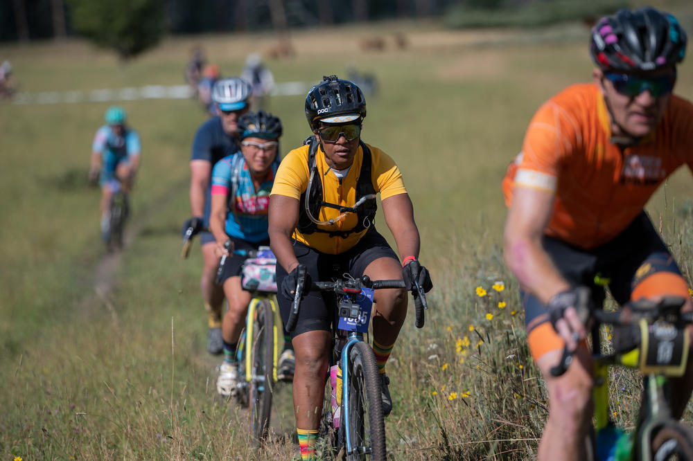 Cyclist Shequaya Bailey competes during the SBT GRVL ride Sunday.