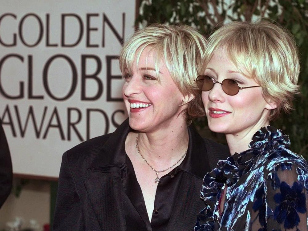 Ellen DeGeneres, left, and Anne Heche arrive at the 55th Annual Golden Globe Awards in Beverly Hills, Calif., on Jan. 18, 1998.