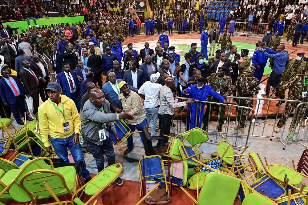 The scene after chaos erupted at the National Tallying Centre in Nairobi on Monday.