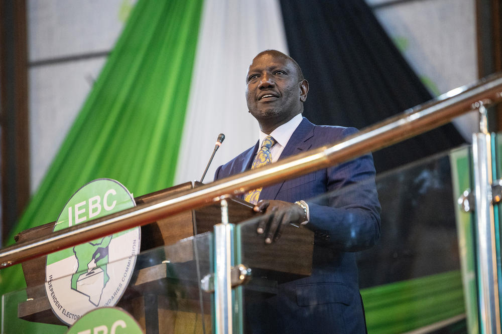 William Ruto, the president-elect of Kenya, addresses the nation after the announcement of the election winner in Nairobi.