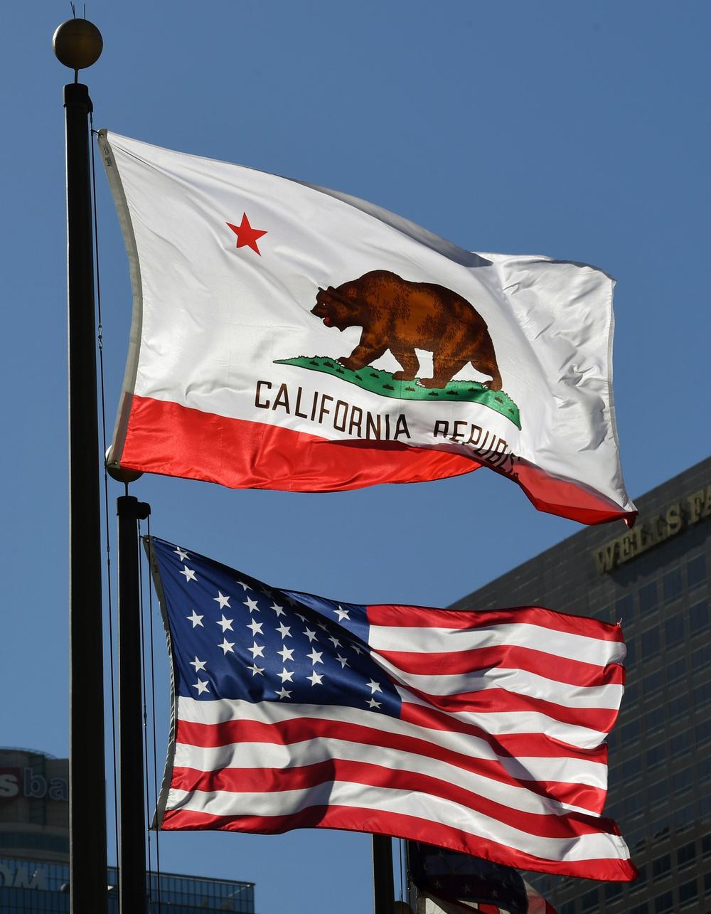 California's state flag flies in Los Angeles in January 2017.