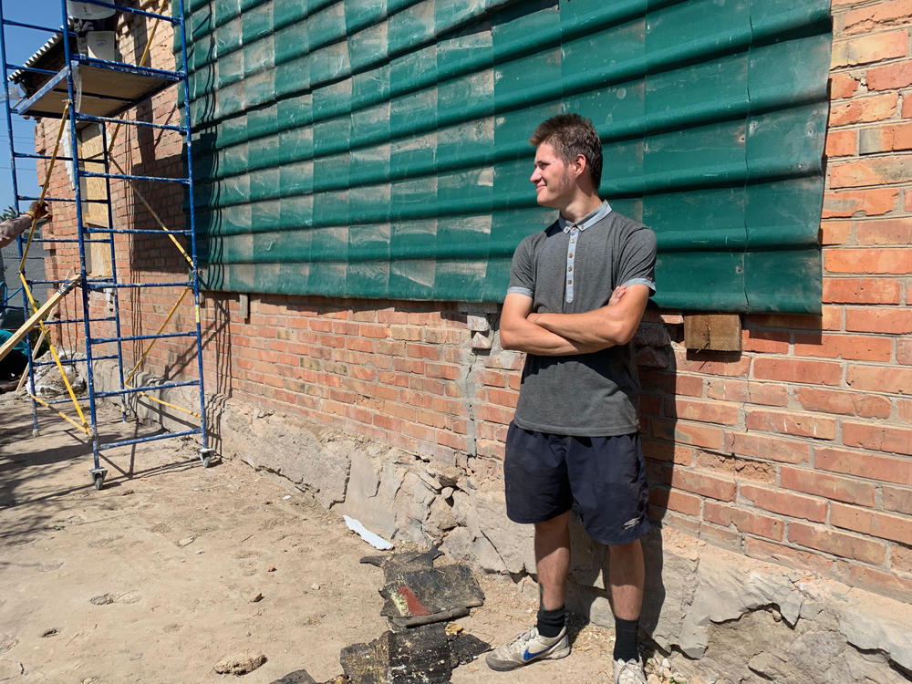 Dima Malichenko in front of his home in Nikopol, Ukraine, on Saturday.