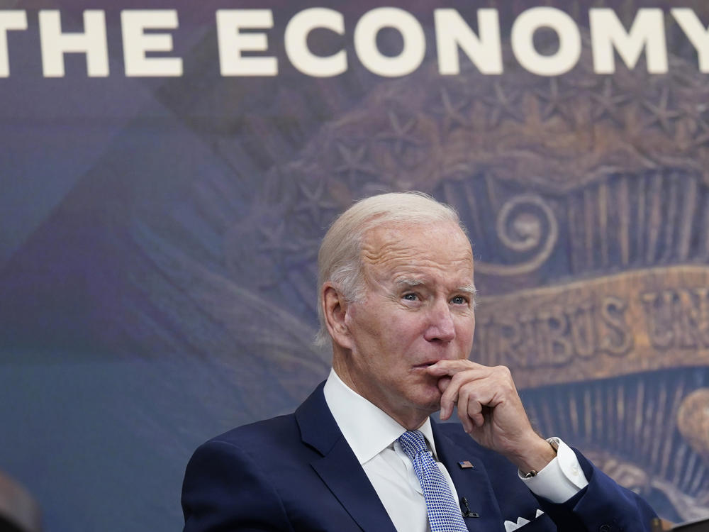 President Biden listens during a meeting with CEOs on the economy at the White House in July.