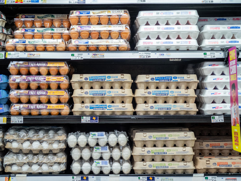 Cartons of eggs are seen for sale in this Aug. 15 file photo. Consumers have complained about egg prices this year, one of a number of grocery staples that have soared.