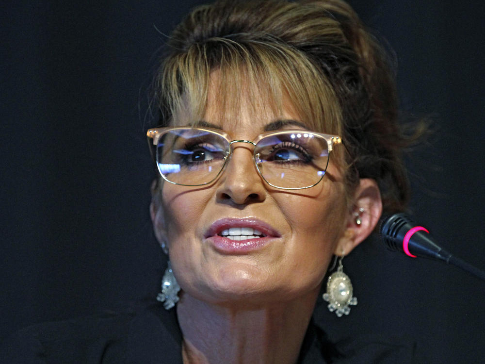 Sarah Palin, a Republican seeking the sole U.S. House seat in Alaska, speaks during a forum on May 12 in Anchorage.