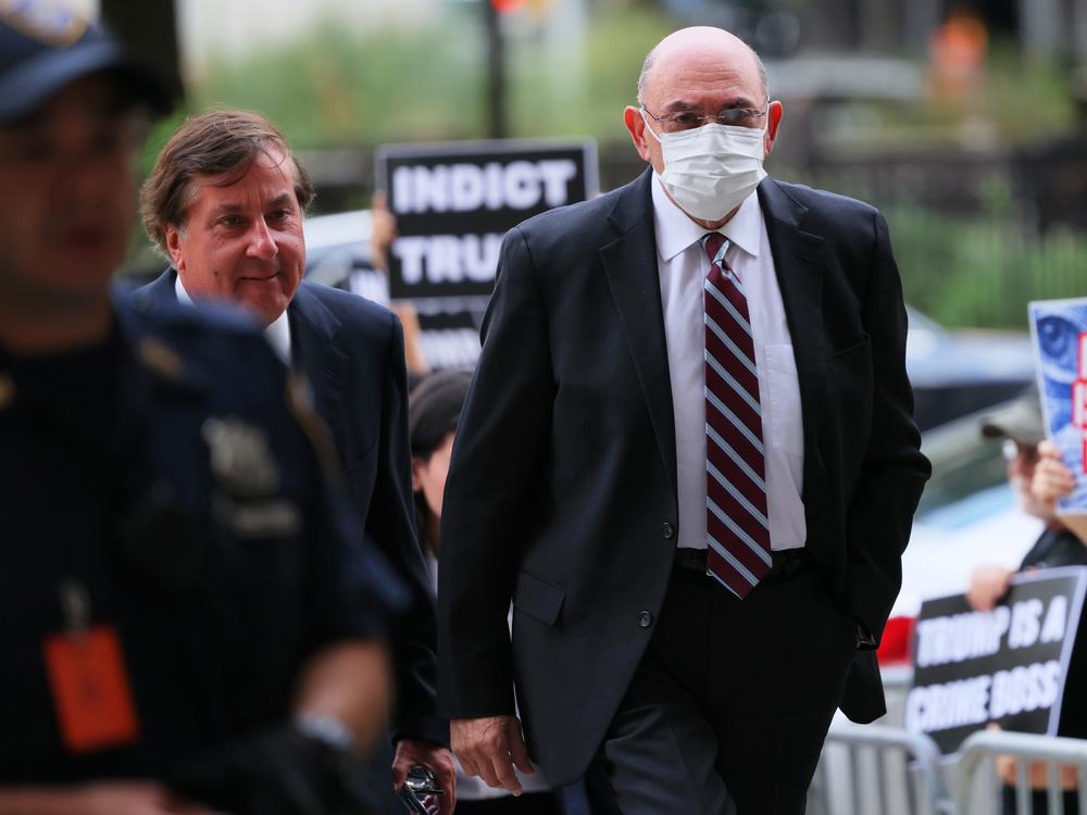 Former Trump Organization chief financial officer Allen Weisselberg arrives for a hearing on his criminal case at Manhattan Criminal Court on Aug. 12 in New York City. The Manhattan District Attorney's office is charging Weisselberg and the Trump Organization with tax fraud after being accused of paying employees 