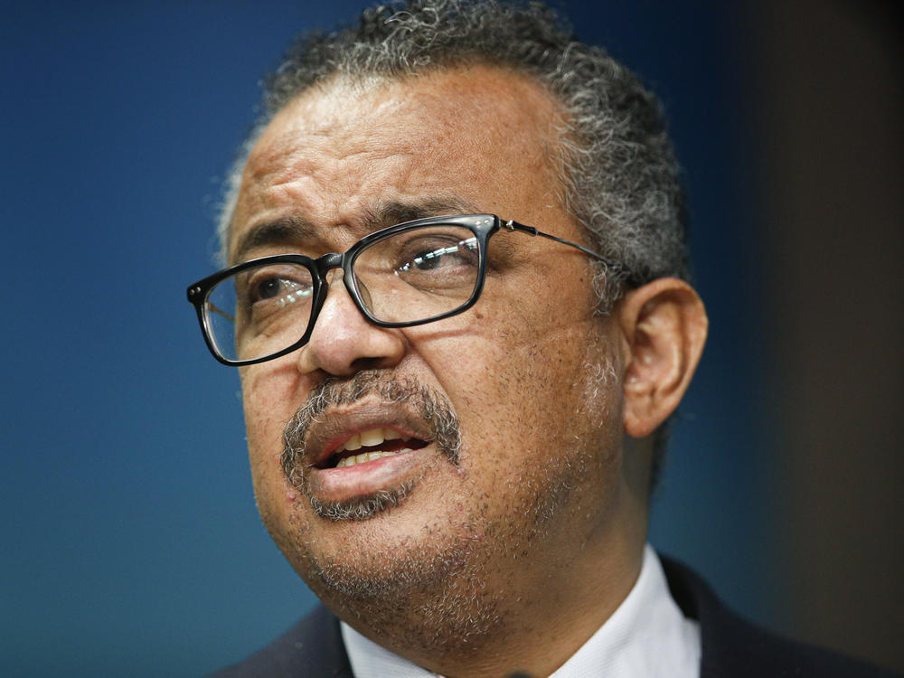 The head of the World Health Organization, Tedros Adhanom Ghebreyesus, speaks in Brussels on Feb. 18. Ethiopia's government is criticizing  Tedros' statement that the crisis in the country's Tigray region is 