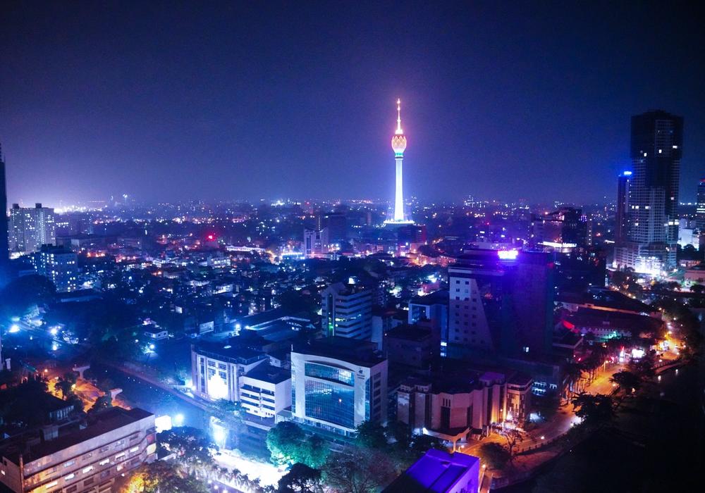 The Lotus Tower in Colombo, Sri Lanka, illuminated in red to celebrate the Chinese Lunar New Year, Jan. 31, 2022.