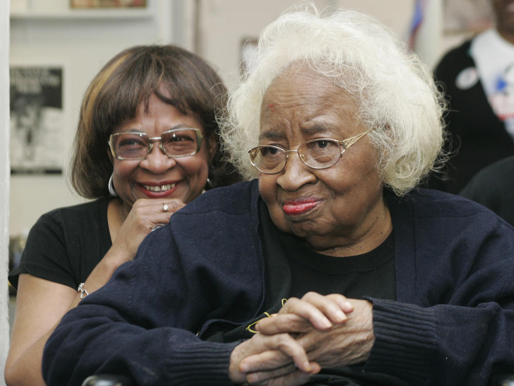 Civil rights activist Marilyn Luper Hildreth (left) and her mother, Clara Luper watch the inauguration ceremony of former President Barack Obama from the NAACP Freedom Center in Oklahoma City in January 2009.