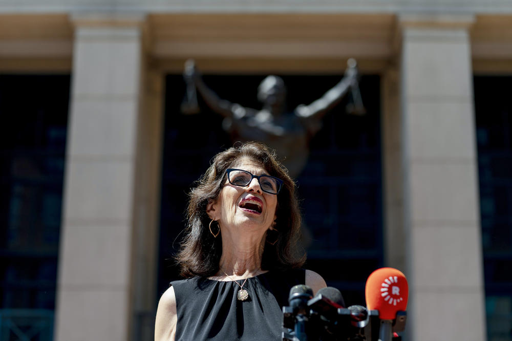 Diane Foley, mother of James Foley, speaks to members of the media after the sentencing of El Shafee Elsheikh at the U.S. District Courthouse in Alexandria, Va., on Friday.