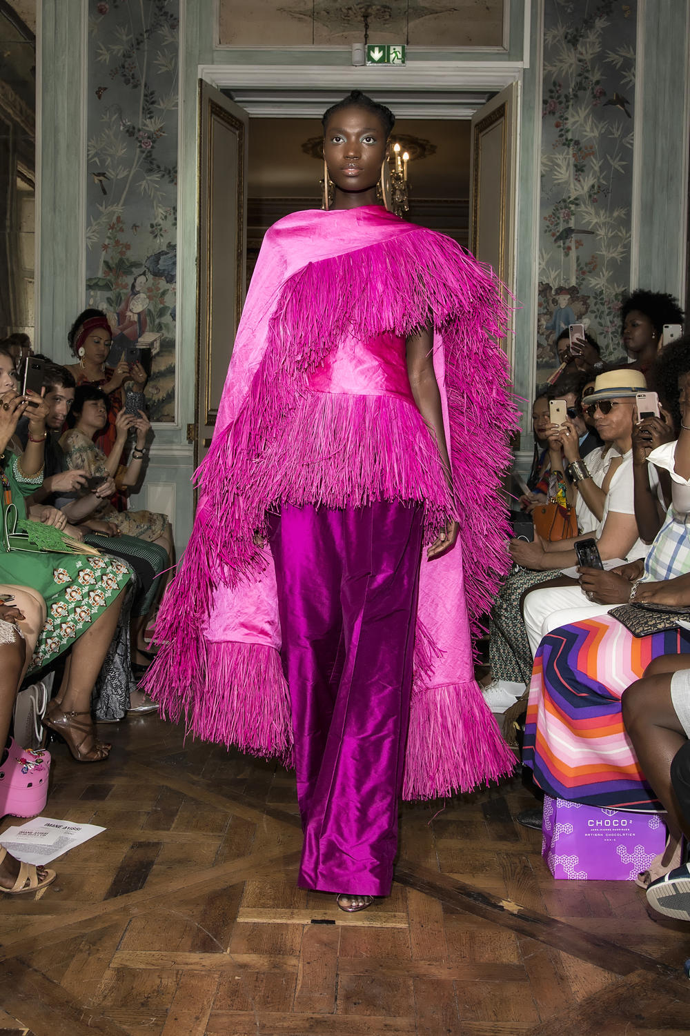 This garment from Imane Ayissi's Mbeuk Idourrou collection is pretty in pink. Ayissi, who's from Cameroon, is the first Black designer from sub-Saharan African to be included in the annual calendar of haute couture fashion shows in Paris.