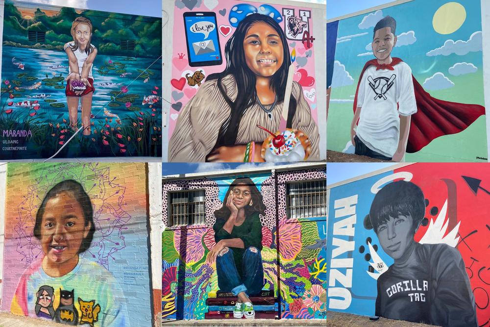 Some of the murals that have gone up in Uvalde in memory of children who were killed at the mass shooting at Robb Elementary School.