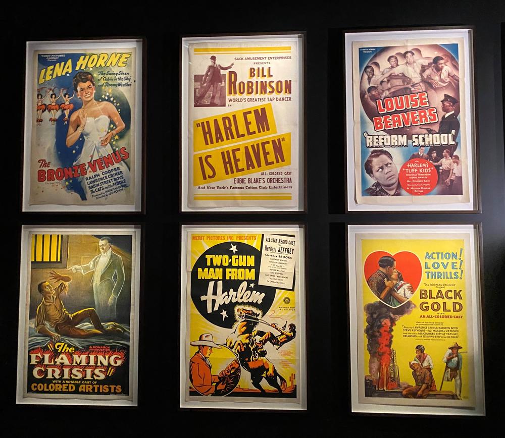 Movie posters at the Academy Museum's Black Cinema exhibition.