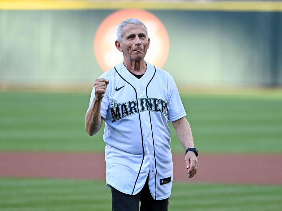 Fauci threw the ceremonial first pitch before a game between the Seattle Mariners and the New York Yankees at T-Mobile Park on Aug. 9 in Seattle, Wash.
