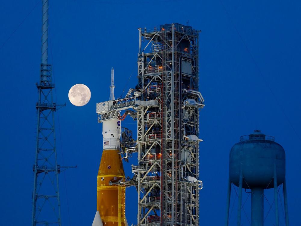 NASA's Artemis I moon rocket sits at Launch Pad Complex 39B at Kennedy Space Center in Cape Canaveral, Fla., in June.