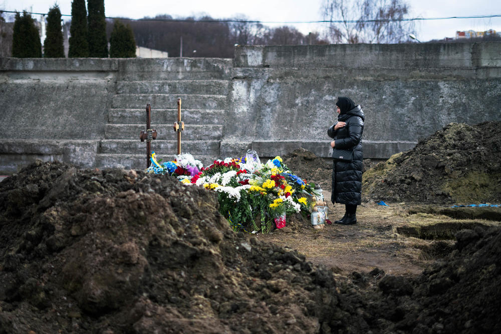 A soldier's funeral in Lviv in March, as some of the first dead soldiers' bodies are returned home.