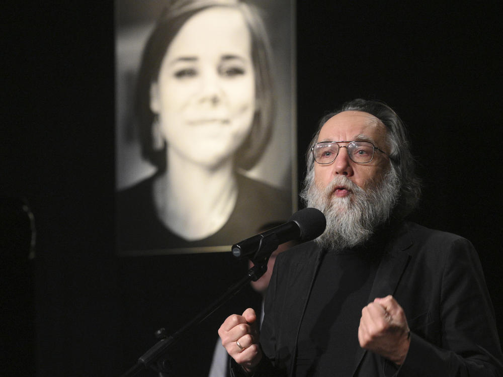 Alexander Dugin attends a farewell ceremony of his daughter Daria Dugina, who was killed in a car bomb explosion in Moscow on August 23.