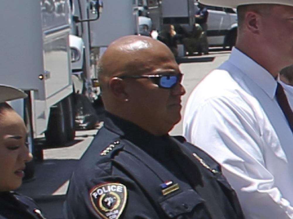 Uvalde School Police Chief Pete Arredondo stands during a news conference outside of the Robb Elementary school on May 26 in Uvalde, Texas.