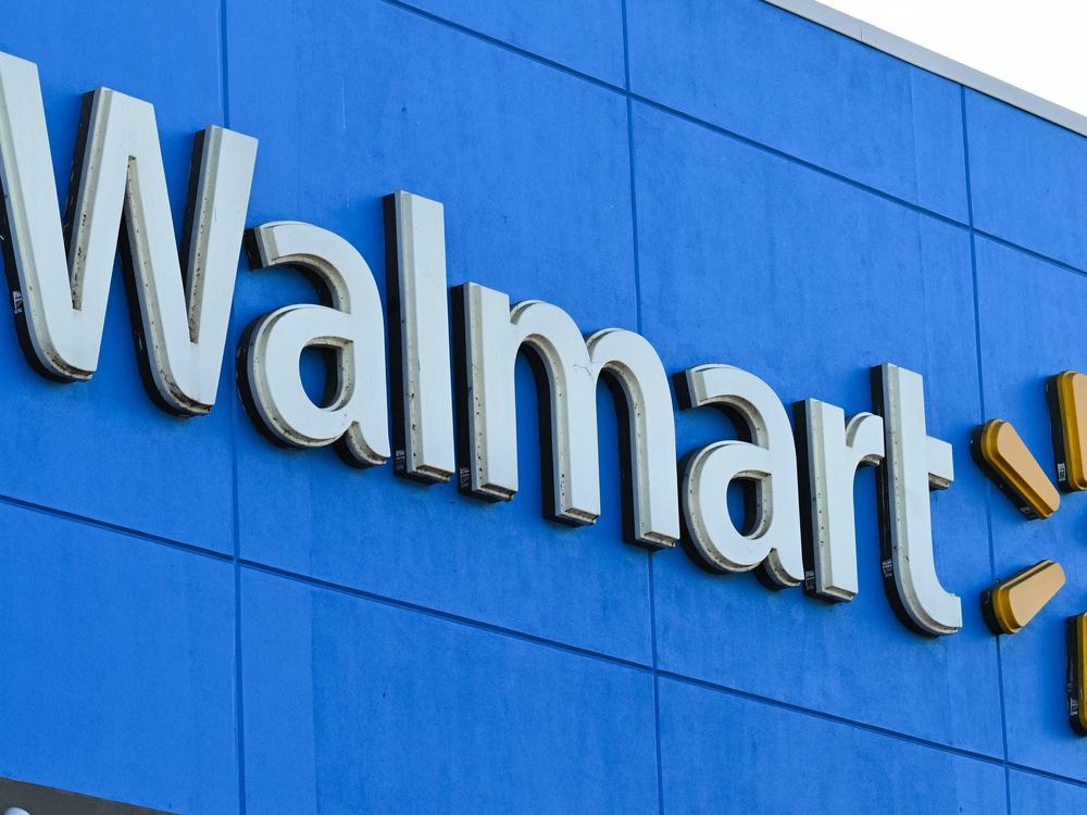A Black man in Portland, Ore., has been awarded $4.4 million in a settlement after a jury determined he was racially profiled while shopping at Walmart. Here, the Walmart logo is seen outside a store in Burbank, Calif.