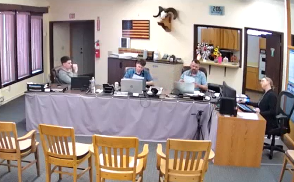 A video screengrab of the meeting earlier this year where Ferry County commissioners voted to remove a cybersecurity device called an Albert sensor from the Washington state county's computer network.
