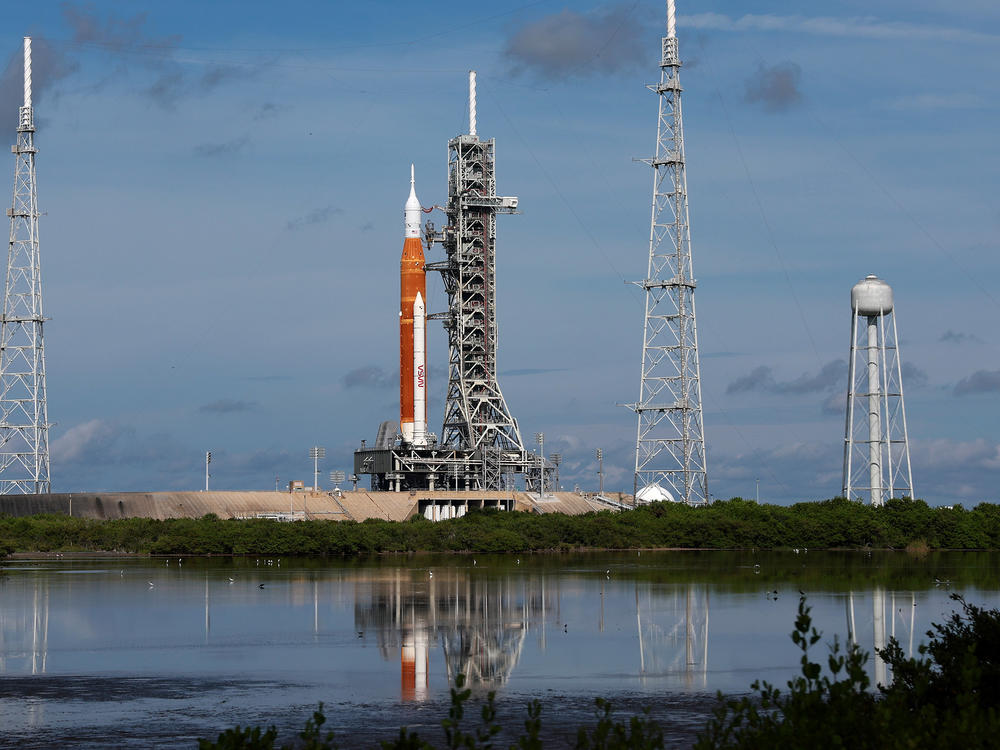 NASA's Artemis I rocket sits on launch pad 39-B at Kennedy Space Center ahead of its uncrewed flight around the moon.