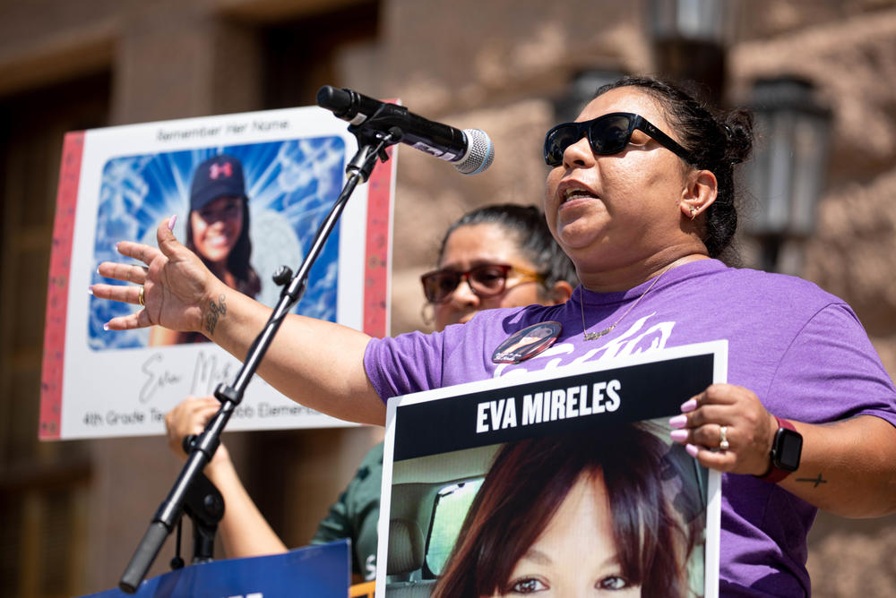 Maggie Mireles, sister of a victim of the Uvalde shooting demanding for an age increase for AR-15 sales at the Texas Capitol.