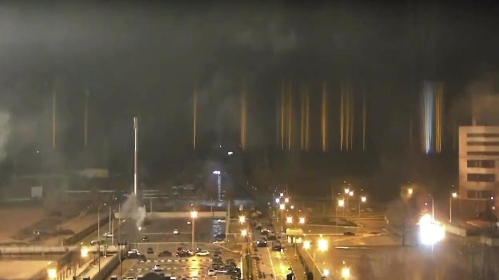 A screen grab captured from a video shows a view of the Zaporizhzhia nuclear power plant during a fire following clashes around the site in Zaporizhzhia, Ukraine on March 4.