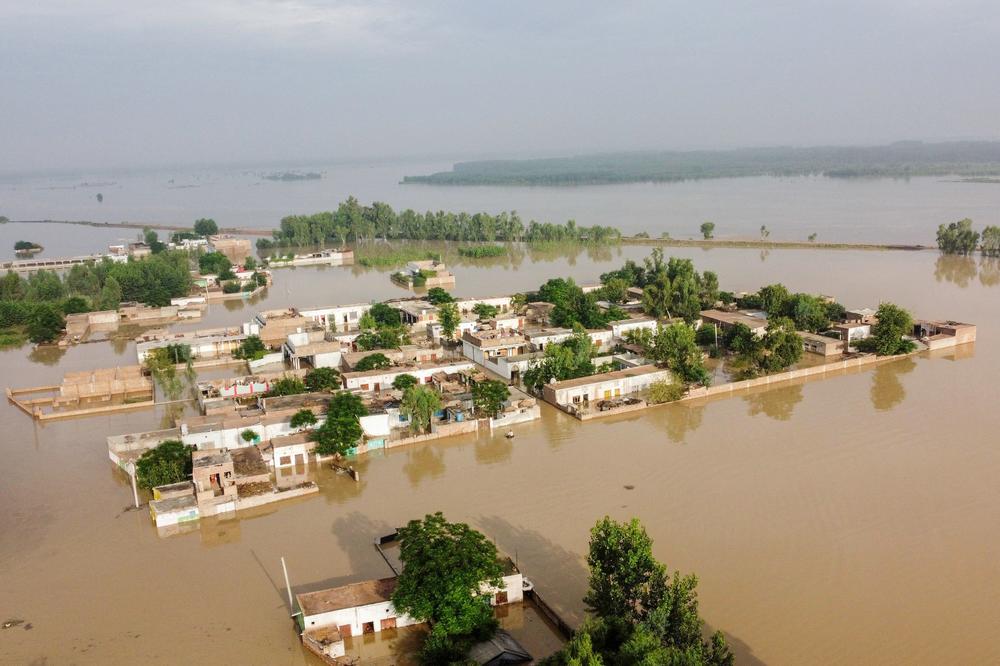 A flooded area after heavy monsoon rains in Charsadda district in Pakistan's Khyber Pakhtunkhwa province on Aug. 27. Charsadda is one of many Pakistani areas hit hard by floods in past years as well.